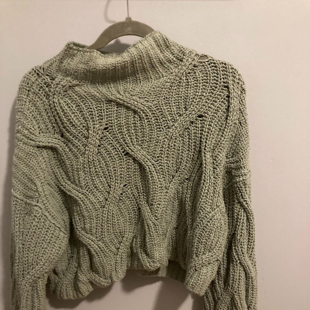 Free People Cozy Green Cropped Sweater